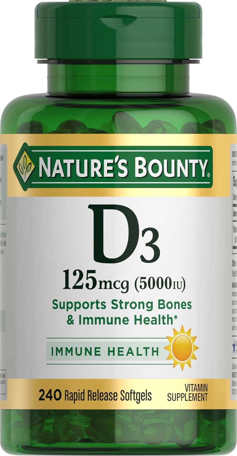 Nature's Bounty Vitamin D3, Immune Support, 125 mcg (5000iu), Rapid Release Softgels, 240 Ct (package may differ) - Image 2