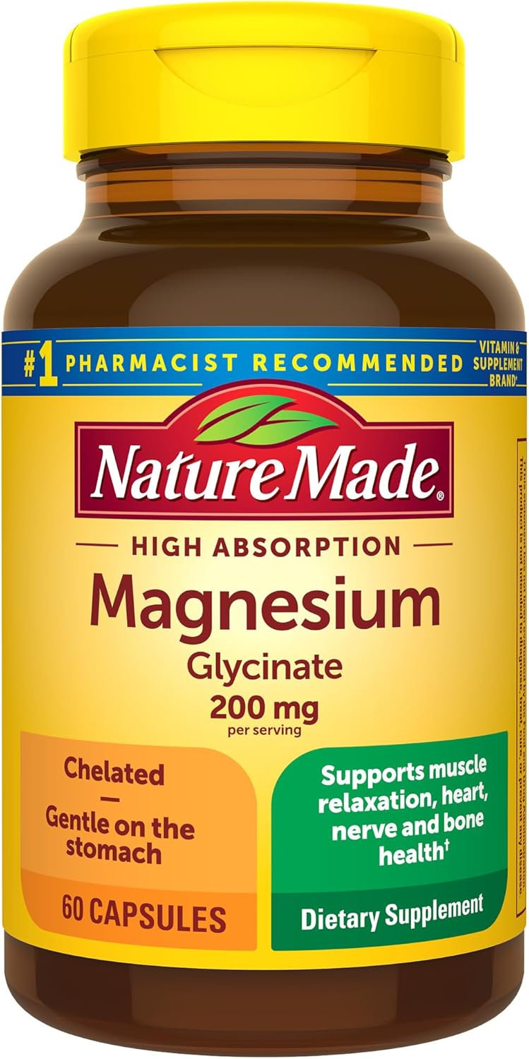Nature Made Magnesium Glycinate 200 mg per Serving, Magnesium Supplement for Muscle, Heart, Nerve and Bone Support, 60 Magnesium Bisglycinate Capsules, 30 Day Supply - Image 2