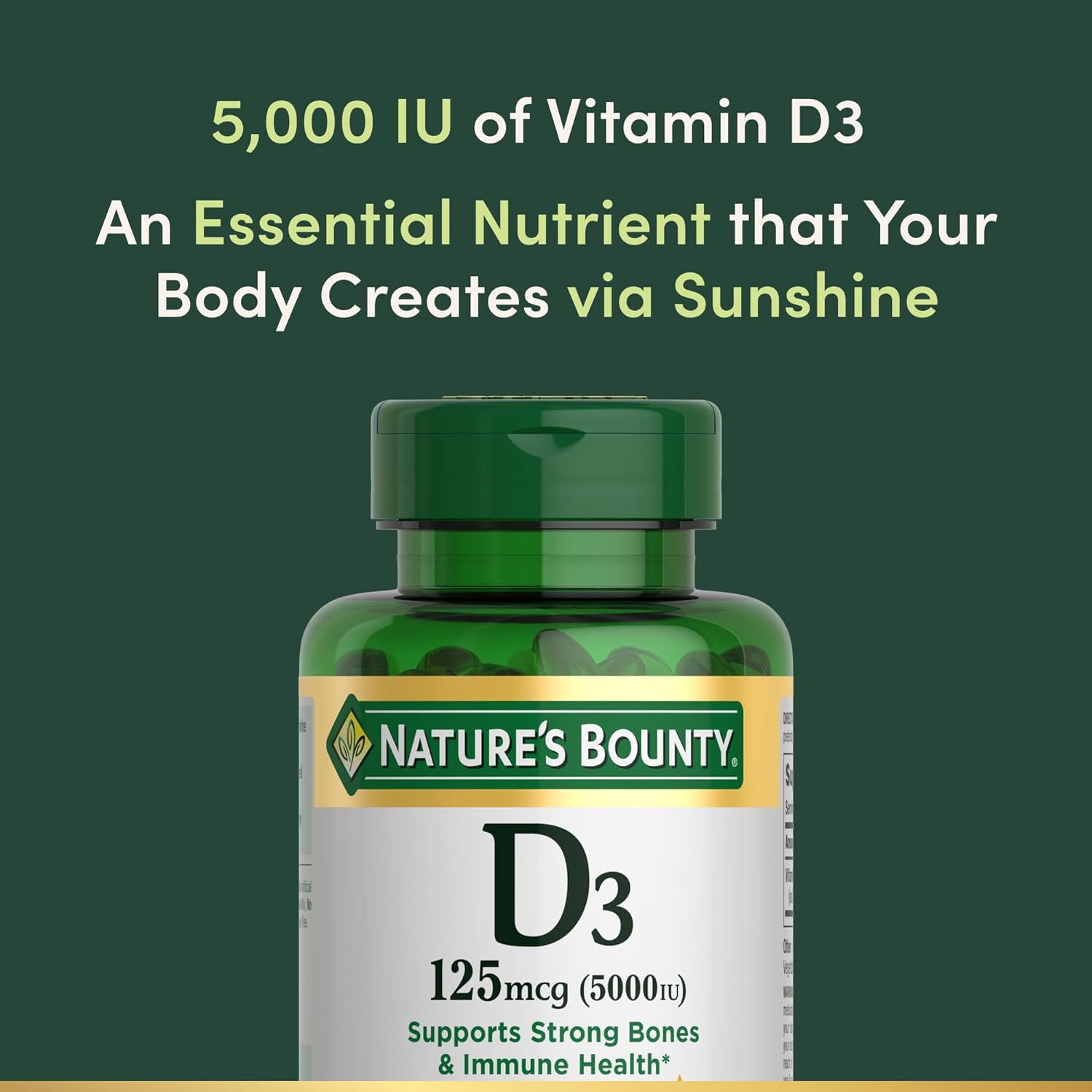 Nature's Bounty Vitamin D3, Immune Support, 125 mcg (5000iu), Rapid Release Softgels, 240 Ct (package may differ) - Image 4