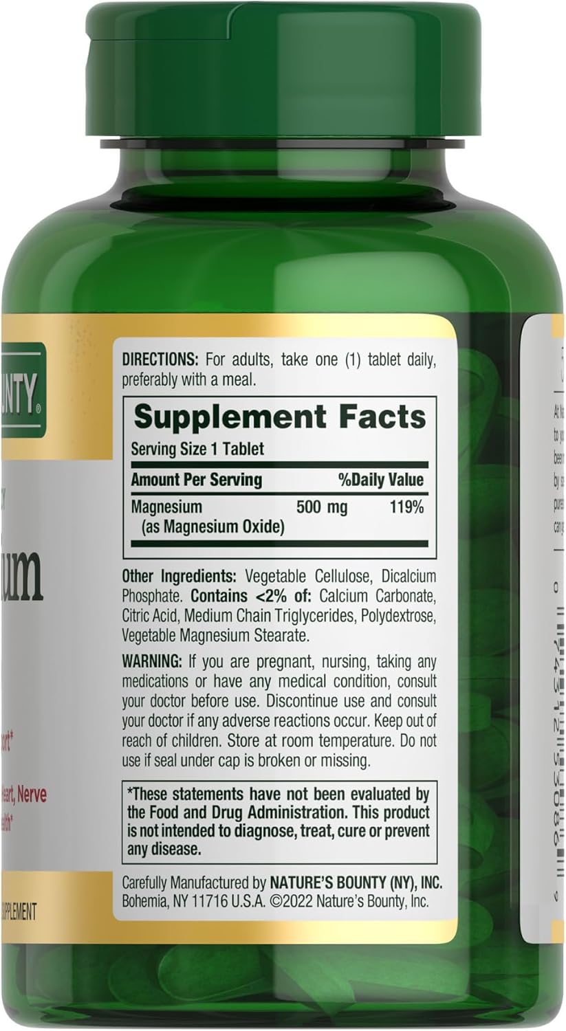 Nature's Bounty Magnesium, Bone and Muscle Health, Whole Body Support, Tablets, 500 Mg, 200 Ct - Image 8