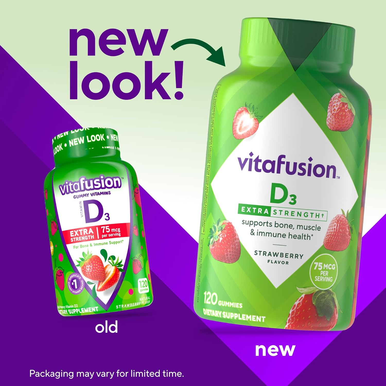 vitafusion Extra Strength Vitamin D3 Gummy, Strawberry Flavored Bone and Immune System Support (1) 120 Count - Image 3