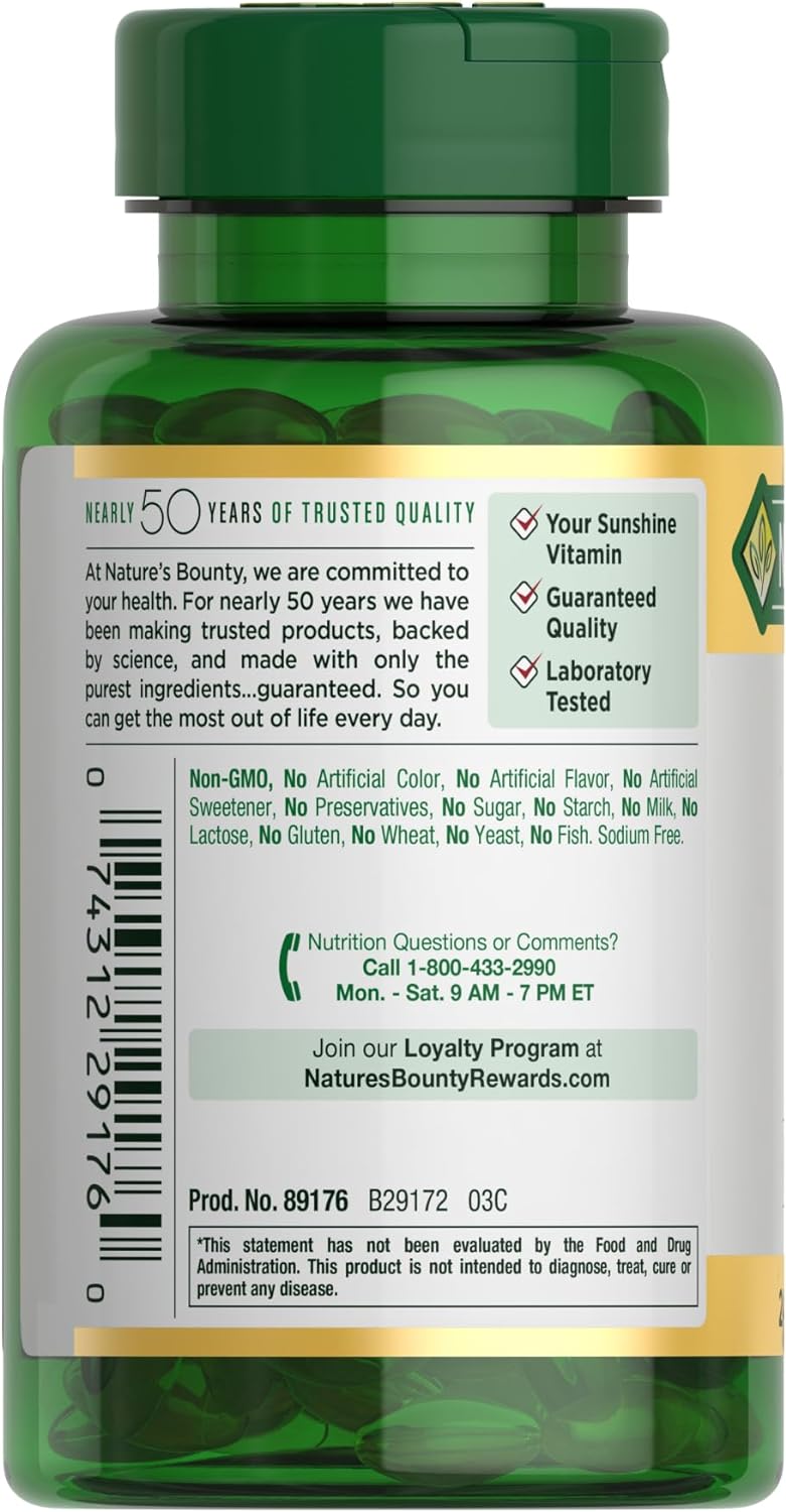 Nature's Bounty Vitamin D3, Immune Support, 125 mcg (5000iu), Rapid Release Softgels, 240 Ct (package may differ) - Image 8