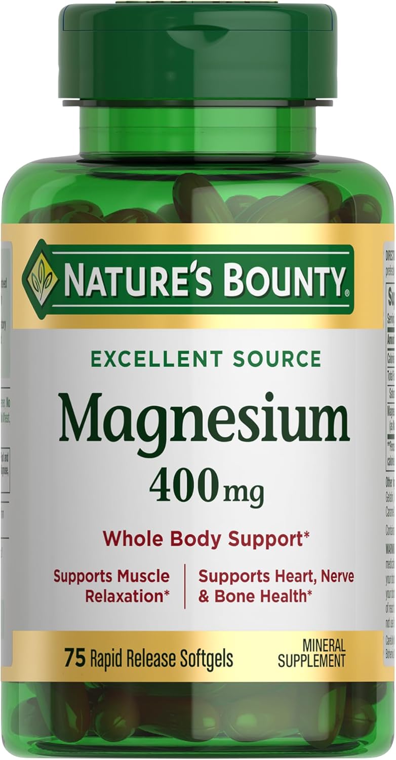 Nature's Bounty Magnesium, Whole Body Support, Supports Heart, Nerve and Bone Health. 400 mg, 75 Softgels - Image 2
