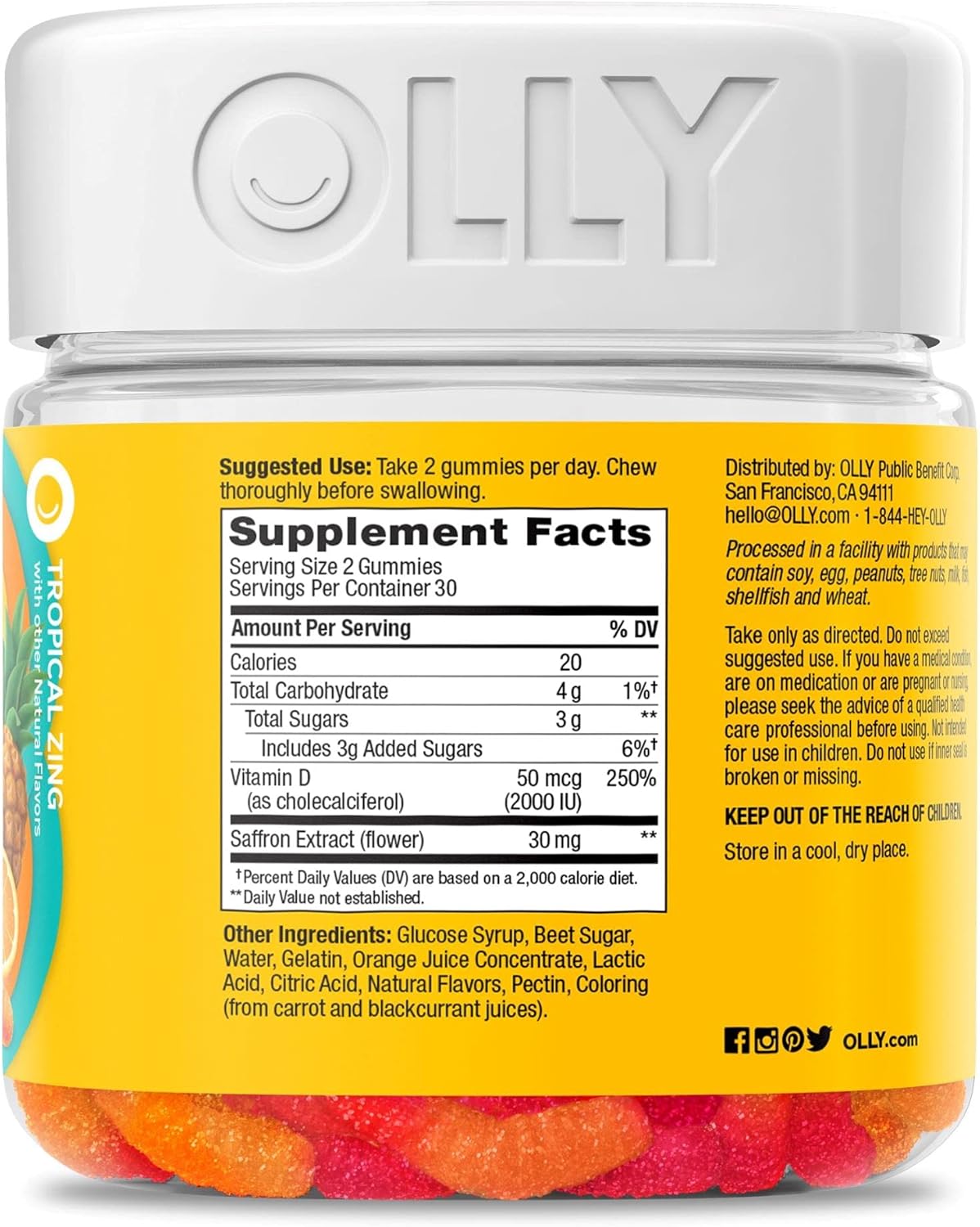 OLLY Hello Happy Gummy Worms, Mood Balance Support, Vitamin D, Saffron, Adult Chewable Supplement, Tropical Zing - 60 Count - Image 10