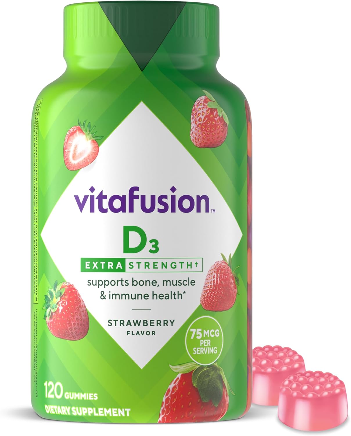 vitafusion Extra Strength Vitamin D3 Gummy, Strawberry Flavored Bone and Immune System Support (1) 120 Count - Image 2