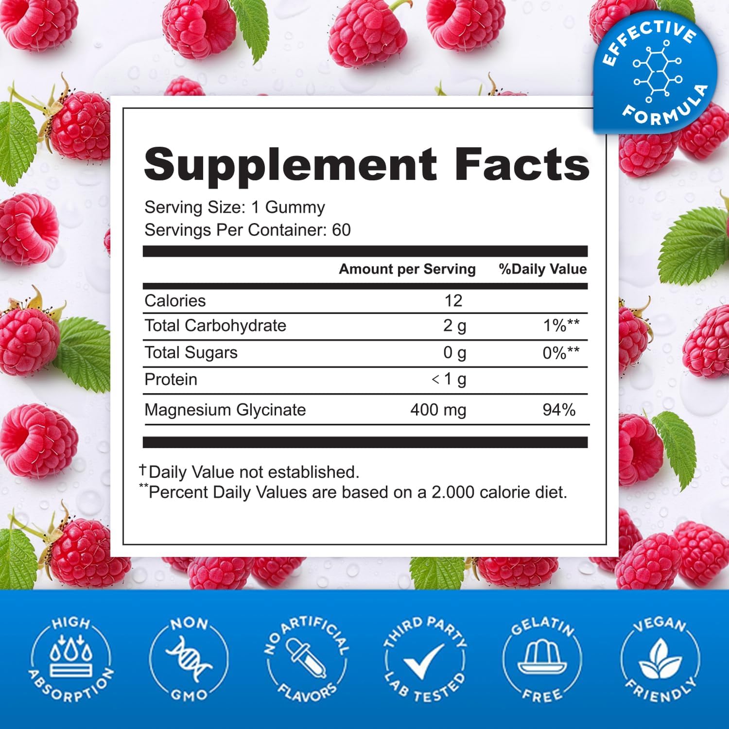 Magnesium Glycinate Gummies 400mg, High Absorption Magnesium Supplement for Adults and Kids, Sugar Free, Gelatin Free, Vegan Friendly, Non GMO, 60 Days Supply - Raspberry - Image 3
