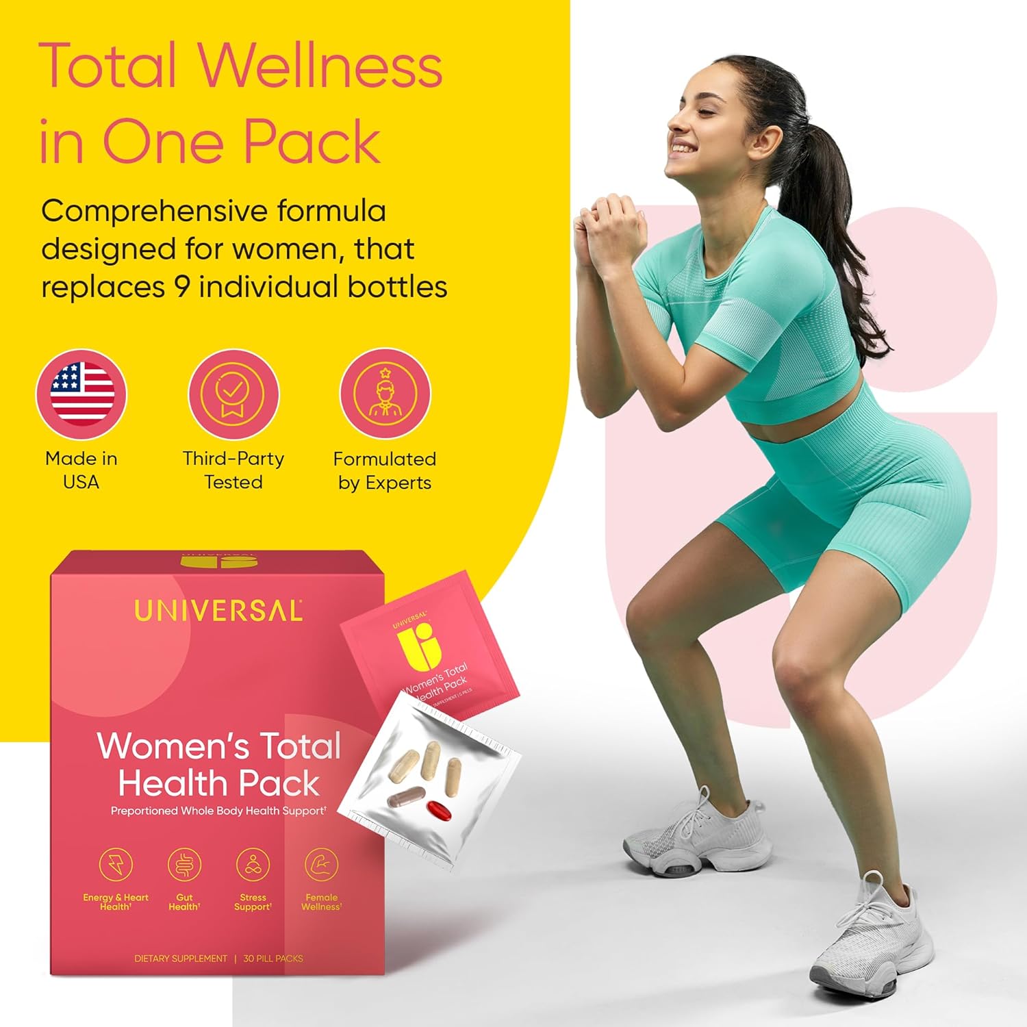 Women's Total Health Daily Vitamin Packs - All in One Multivitamin for Women, Essential Vitamins & Minerals for Energy, Stress, Digestion & Gut Health, Female Wellness Supplement, 30 Packets - Image 3