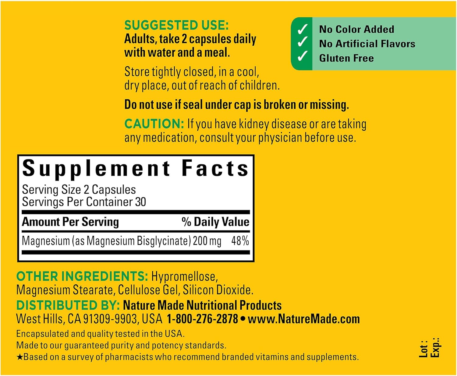 Nature Made Magnesium Glycinate 200 mg per Serving, Magnesium Supplement for Muscle, Heart, Nerve and Bone Support, 60 Magnesium Bisglycinate Capsules, 30 Day Supply - Image 6