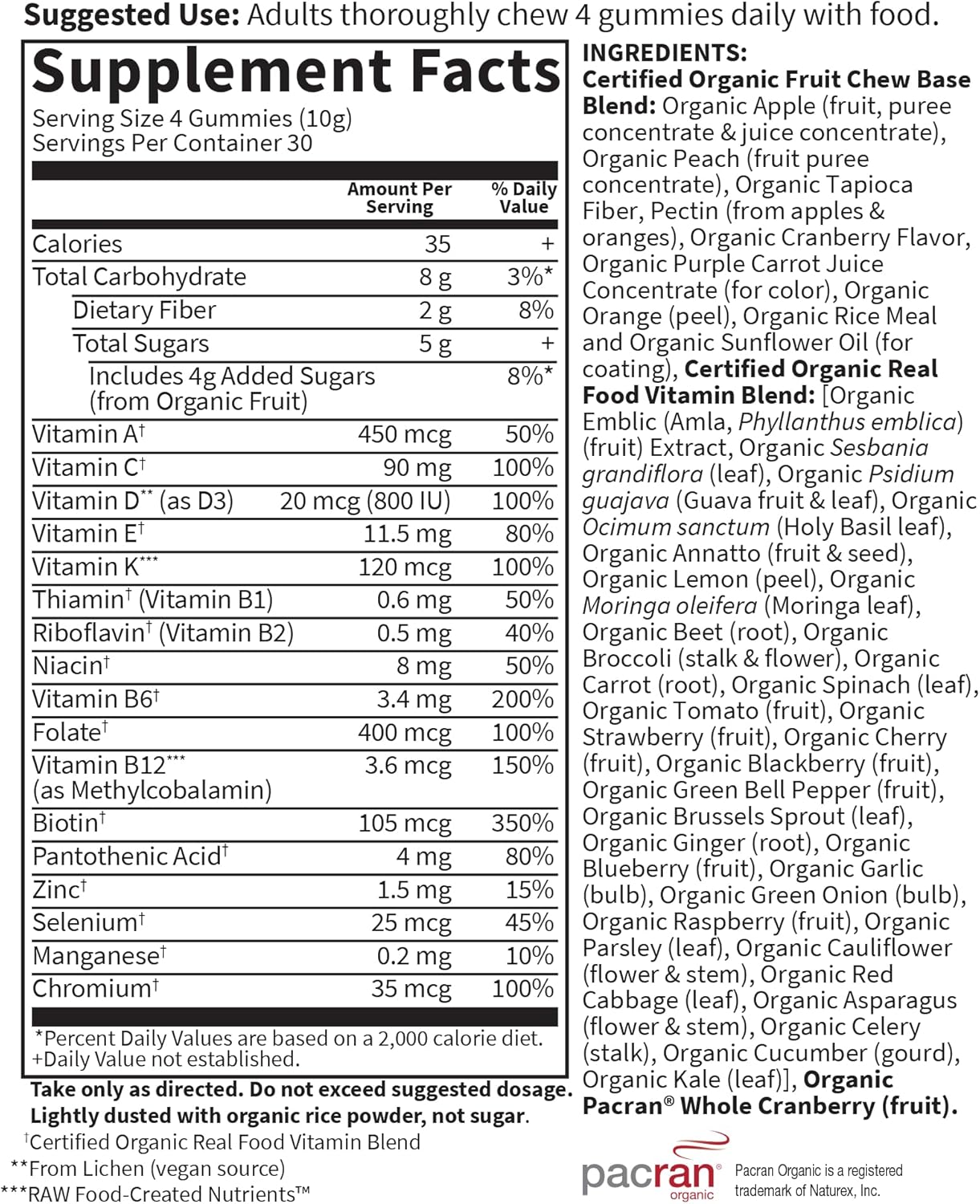 Garden of Life Organics Women's Gummy Vitamins - Berry - Certified Organic, Non-GMO, Vegan, Kosher Complete Multi - Methyl B12, C & D3 - Gluten, Soy & Dairy Free, 120 Real Fruit Gummies - Image 6