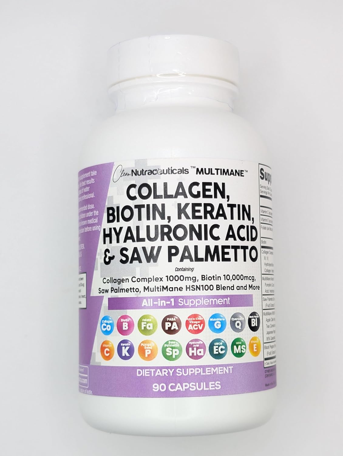 Clean Nutraceuticals Collagen Pills 1000mg Biotin 10000mcg Keratin Saw Palmetto Hyaluronic Acid - Hair Skin & Nails Vitamins & DHT Blocker with Vitamin E Folic Acid Pumpkin Seed MSM - 90 Count - Image 7