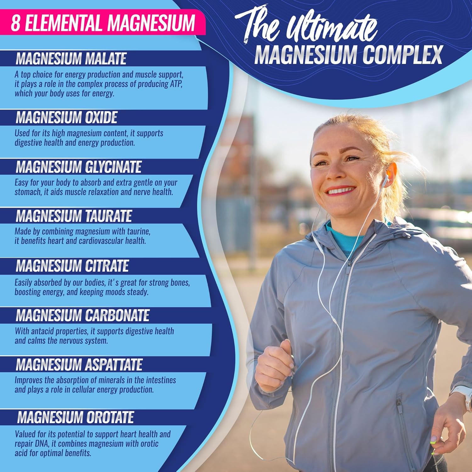Magnesium Complex Supplement 8 Elemental Magnesium 1000mg - Magnesium Glycinate, Citrate, Malate, Taurate, Chelated for Easy Absorption for Bones, Muscle, Recovery, Energy, Vegan Non-GMO 90 Capsules - Image 5