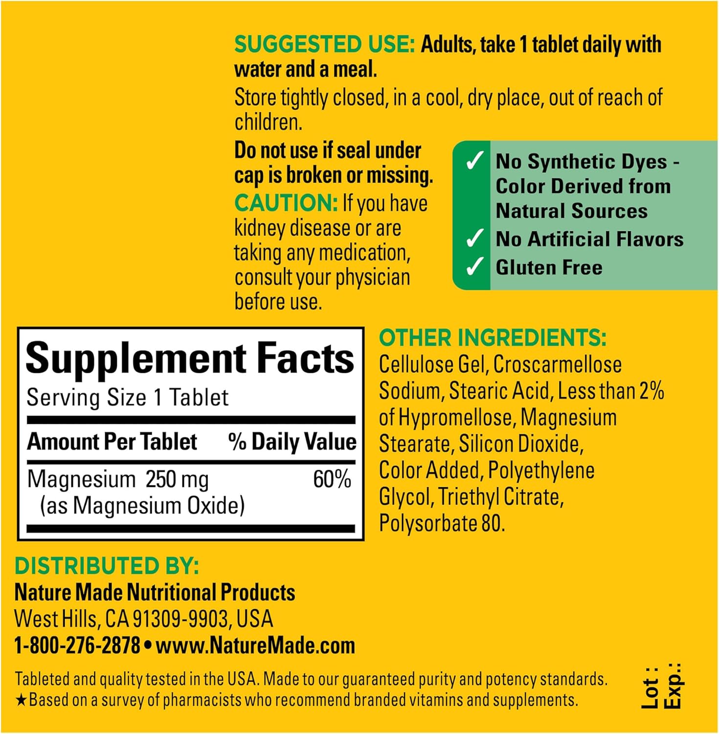 Nature Made Magnesium Oxide 250 mg, Magnesium Supplement for Muscle, Heart, Bone and Nerve Health Support, 100 Tablets, 100 Day Supply - Image 6