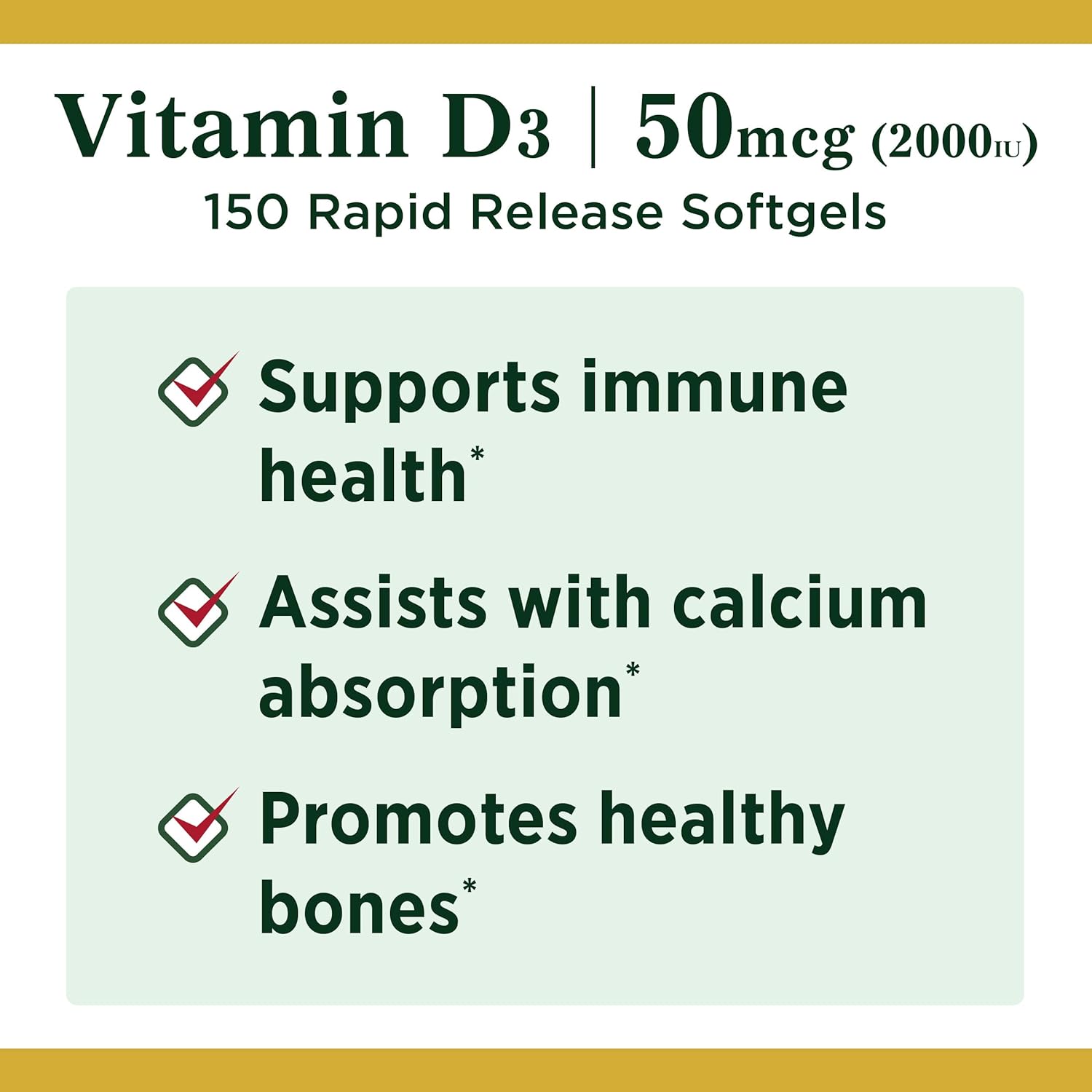 Nature's Bounty Vitamin D, Supports Immune Health & Bone Health, 2000IU Vitamin D3, 150 Softgels - Image 5