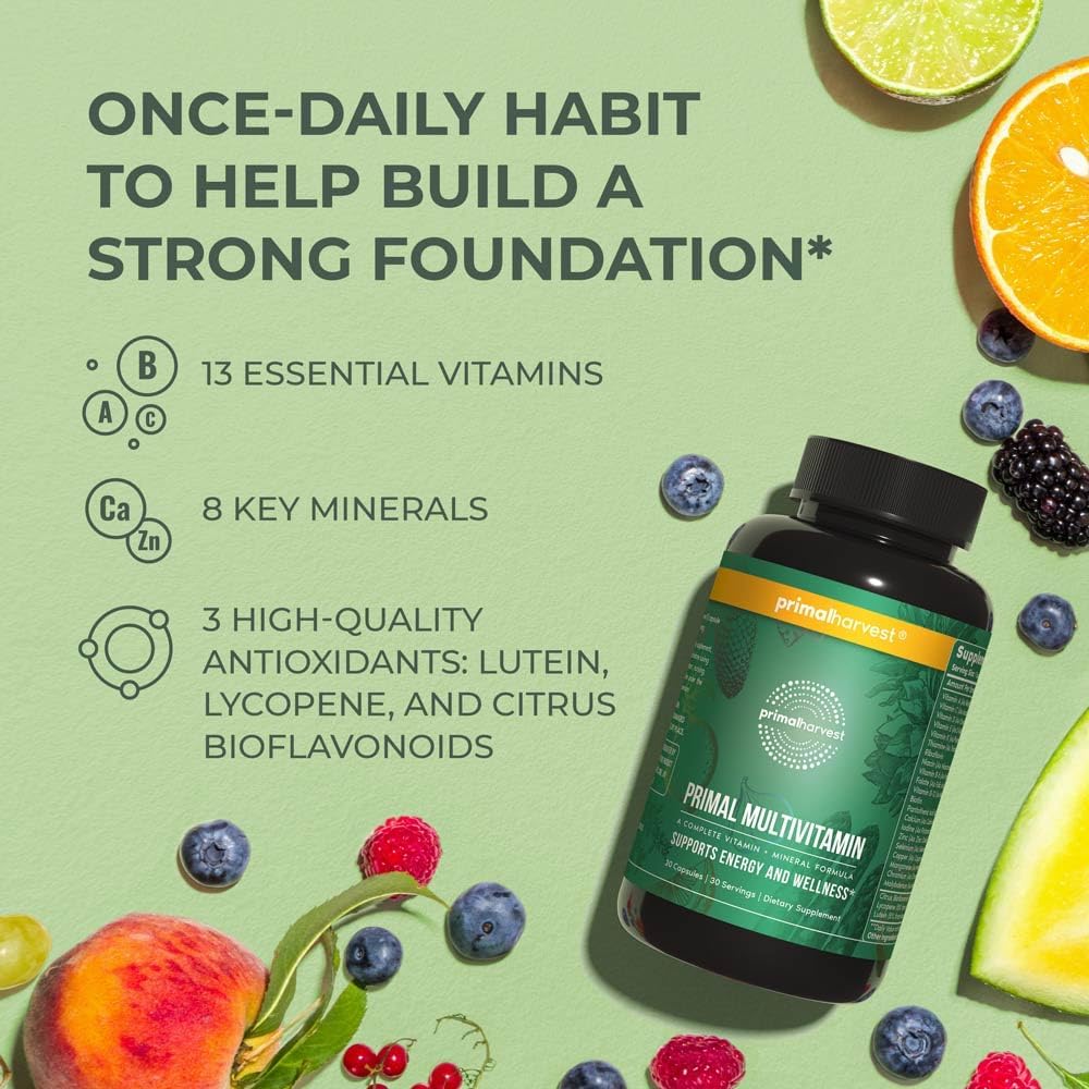 Primal Harvest Primal Multivitamin - Daily Multi-Vitamin Supplement with 21 Essential Vitamins & Minerals for Women & Men - Vitamin A, C, D, E, B12, B6, Biotin, Folic Acid, Zinc, Copper & Selenium - Image 6