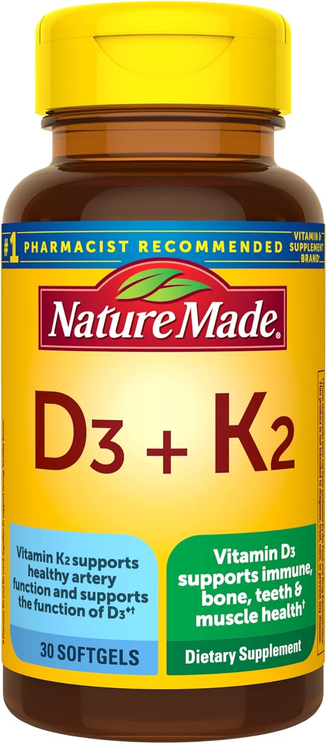 Nature Made Vitamin D3 K2, 5000 IU (125 mcg) Vitamin D, Dietary Supplement for Bone, Teeth, Muscle and Immune Health Support, 30 Softgels, 30 Day Supply - Image 2