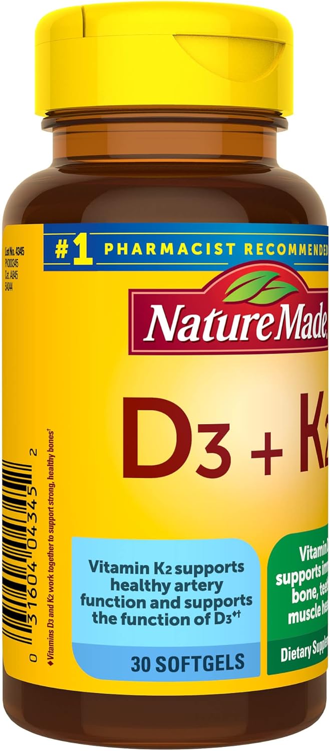 Nature Made Vitamin D3 K2, 5000 IU (125 mcg) Vitamin D, Dietary Supplement for Bone, Teeth, Muscle and Immune Health Support, 30 Softgels, 30 Day Supply - Image 9