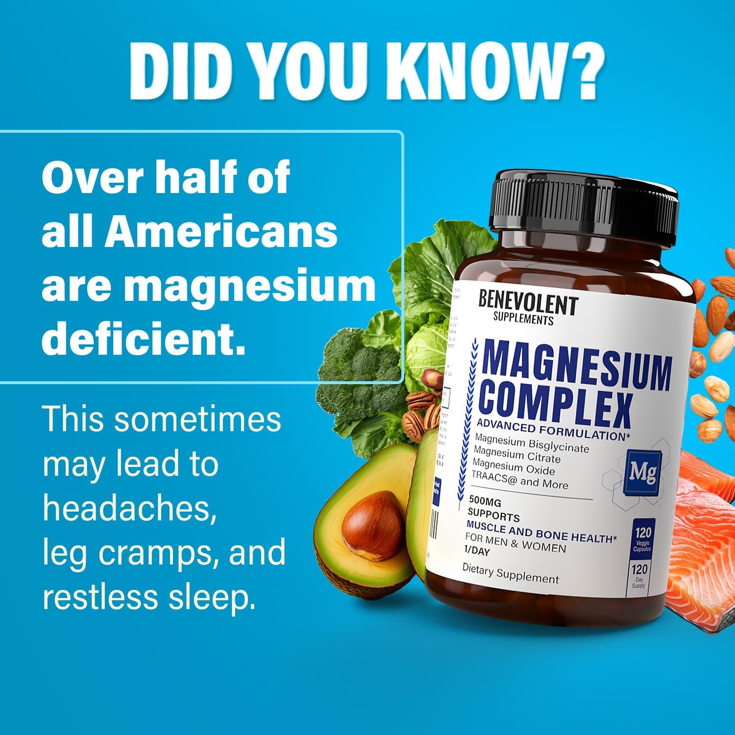 Magnesium Complex Supplement, 4 Month Supply of 500mg 5-in-1 Magnesium Bisglycinate, Oxide, Taurate, Chelate, Citrate, Max Absorption Magnesium Supplement for Calm, Sleep & Leg Cramps, 120 Capsule - Image 5