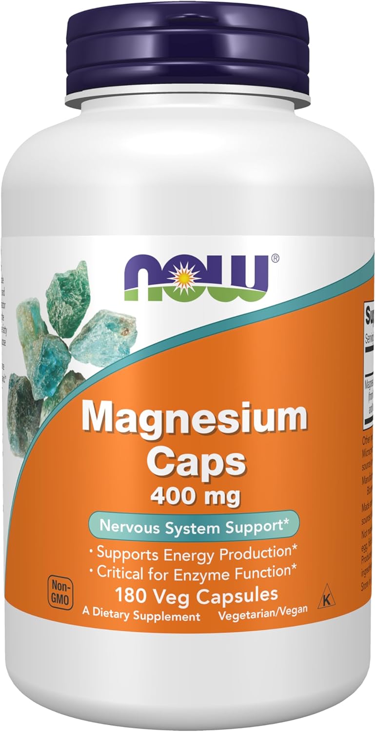NOW Foods Supplements, Magnesium 400 mg, Enzyme Function*, Nervous System Support*, 180 Veg Capsules - Image 2