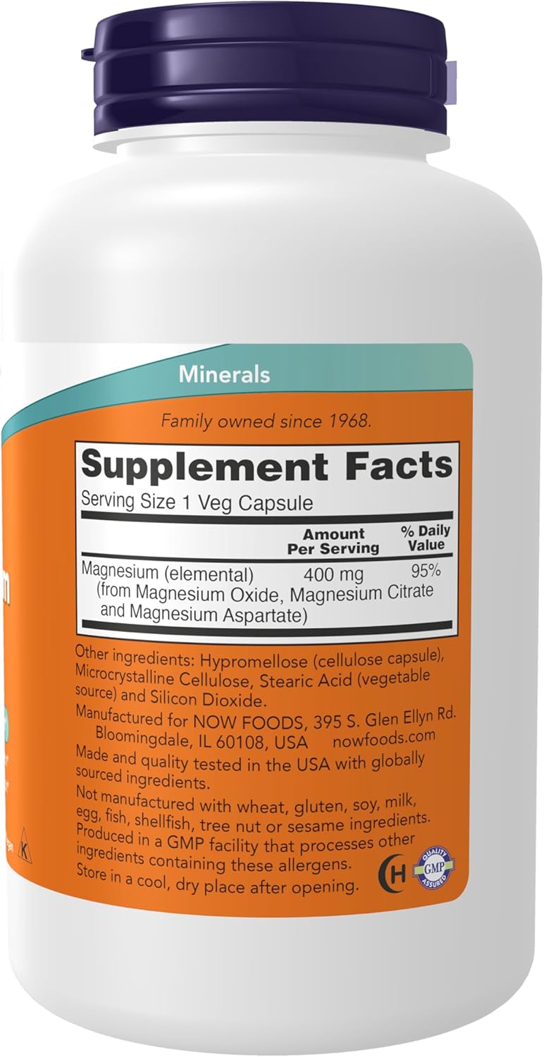 NOW Foods Supplements, Magnesium 400 mg, Enzyme Function*, Nervous System Support*, 180 Veg Capsules - Image 3