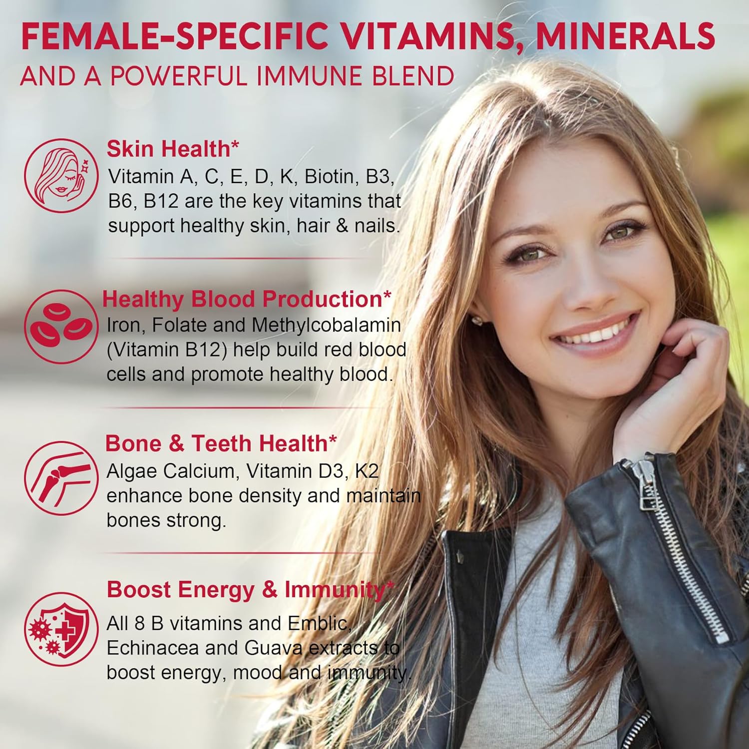 Sugar-Free Methylated Multivitamin for Women Gummies w/Algae Calcium, Vitamin A, C, D3, E, K, B12, Iron, Folate, Biotin, Inositol - Multi Vitamins & Minerals for Skin, Hair, Energy, Immune, Bone Vegan - Image 5
